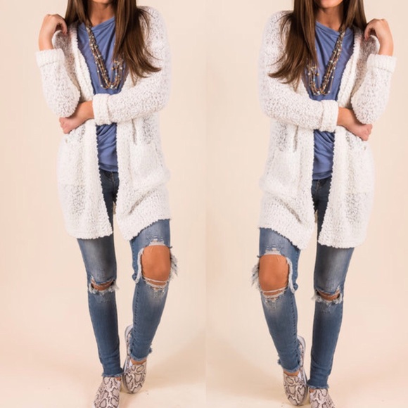 WHITE Popcorn texture Cardigan - Picture 8 of 8